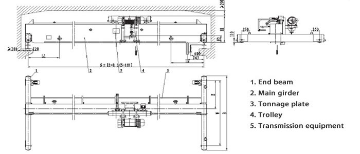 Low headroom overhead crane drawing