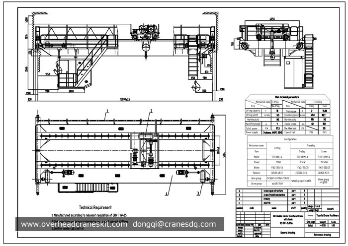 10 ton double girder overhead crane drawing