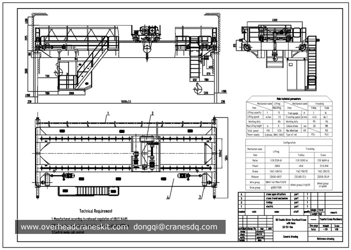 15 ton double girder overhead crane drawing