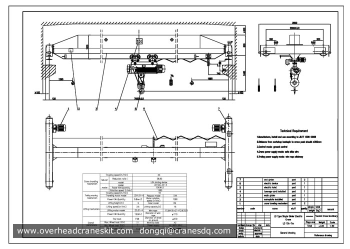 15 ton single girder overhead crane drawing