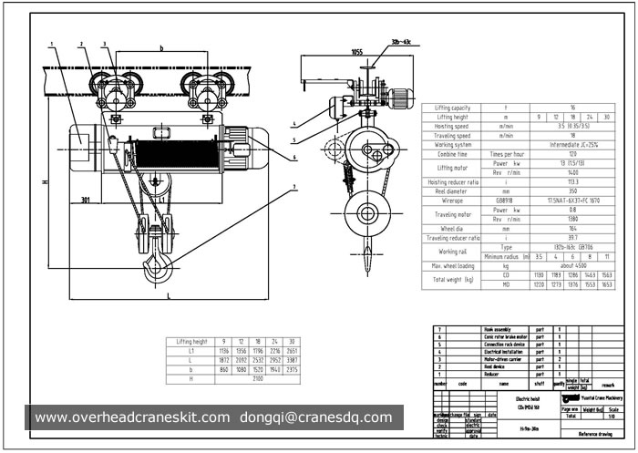 16 ton electric hoist drawing