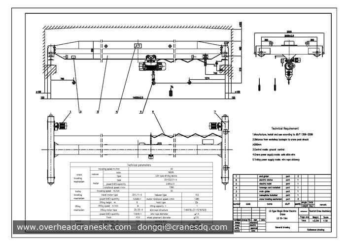 1 ton single girder overhead crane drawing