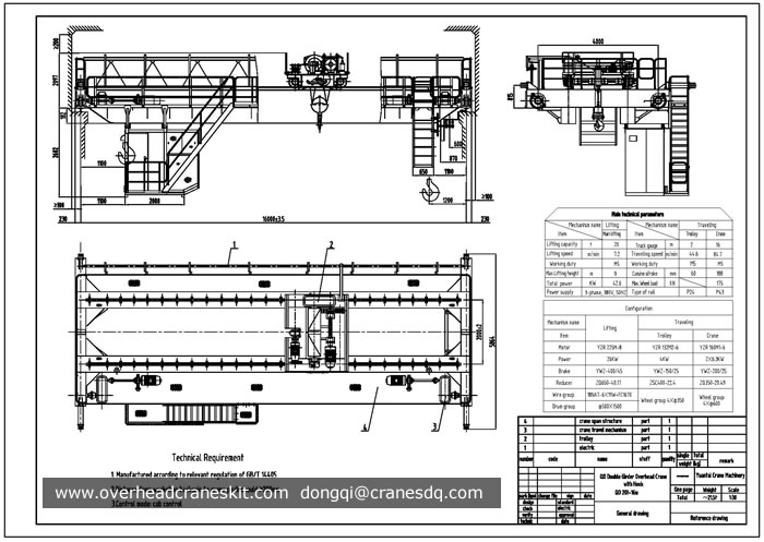 20 ton double girder overhead crane drawing