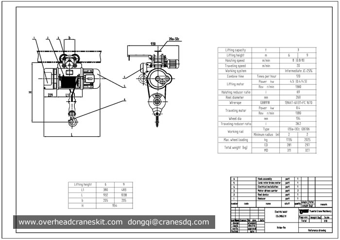 3 ton electric hoist drawing