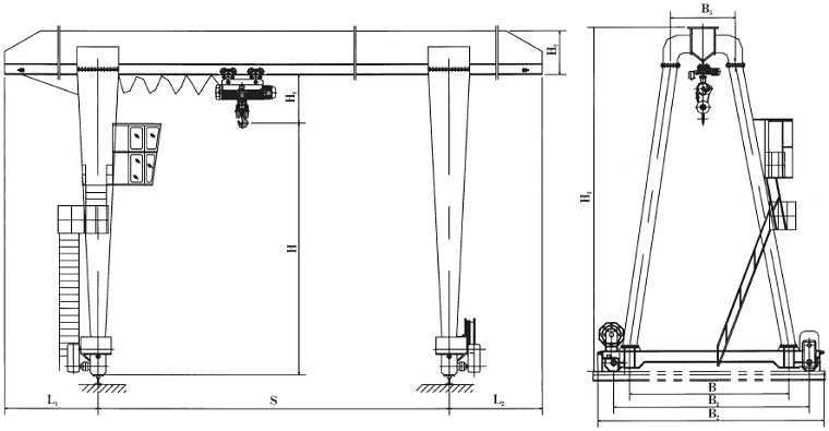 Single girder hoist gantry crane drawing